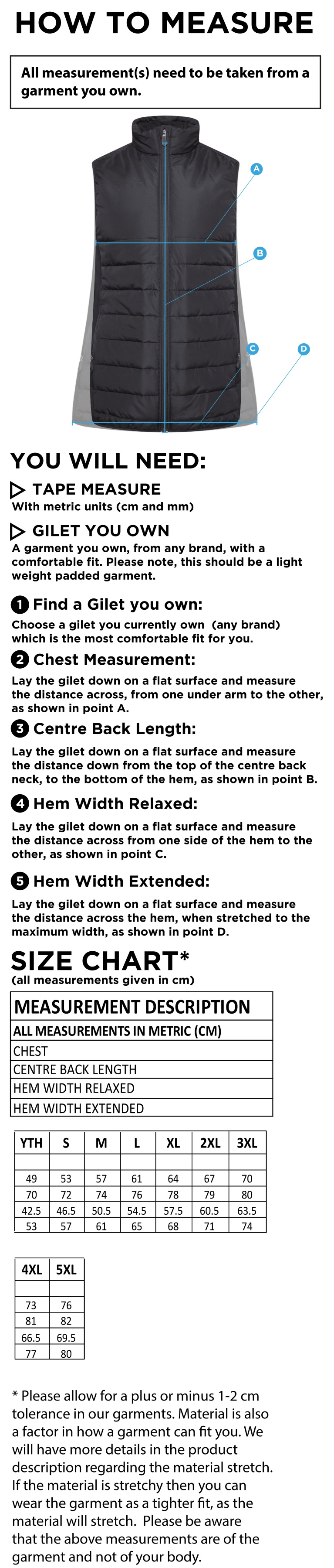 ACTIVE GILET - BLACK - Size Guide