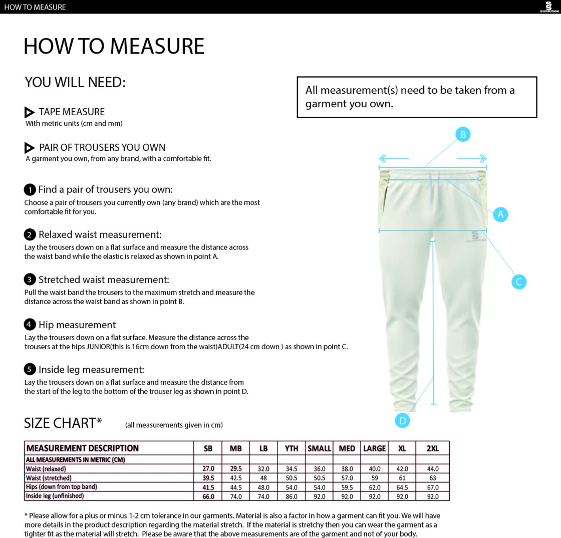 AIREDALE CC Ergo Playing Pant - Size Guide